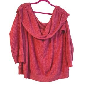 NEW Torrid BRUSHED WAFFLE OFF SHOULDER LONG SLEEVE TOP Blouse Short 2XL RED PINK